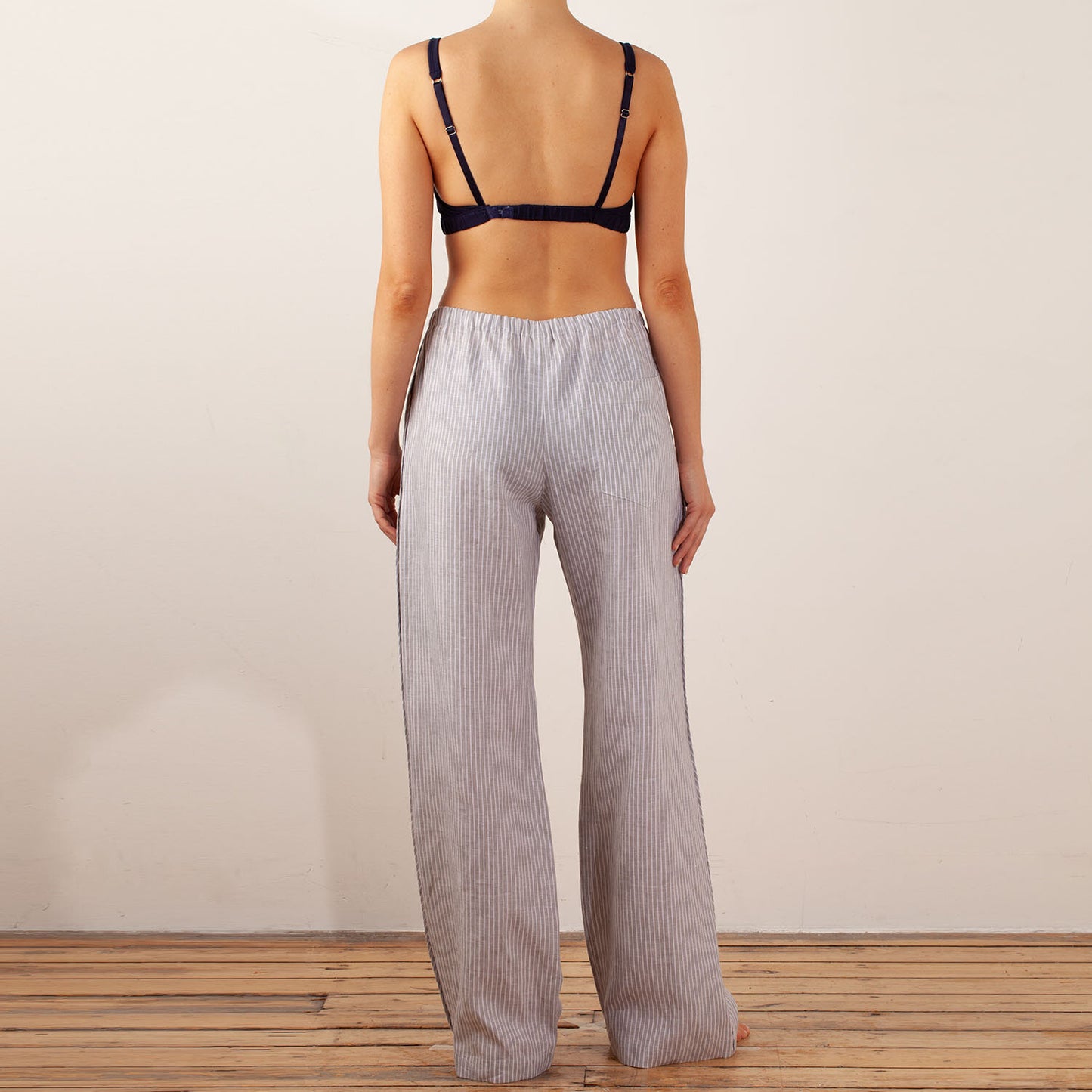 PJ PANT, 100% IRISH LINEN, SILVER STRIPE, 21-23-146