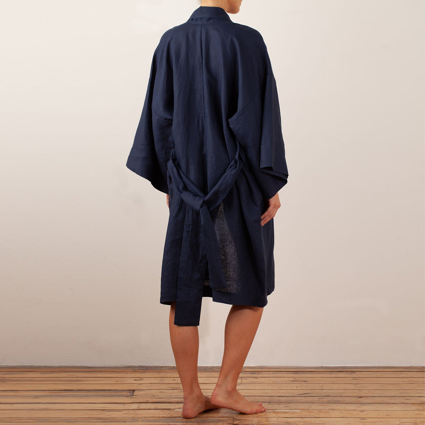 SHORT ANGLED KIMONO, 100% IRISH LINEN, NAVY, 21-23-1341