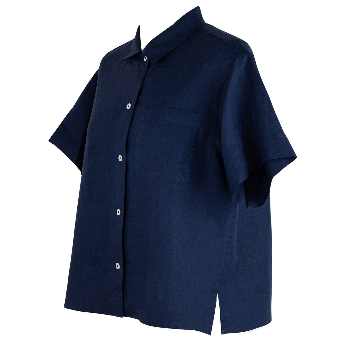 SHORT SLEEVE PJ SHIRT, 100% LINEN, NAVY