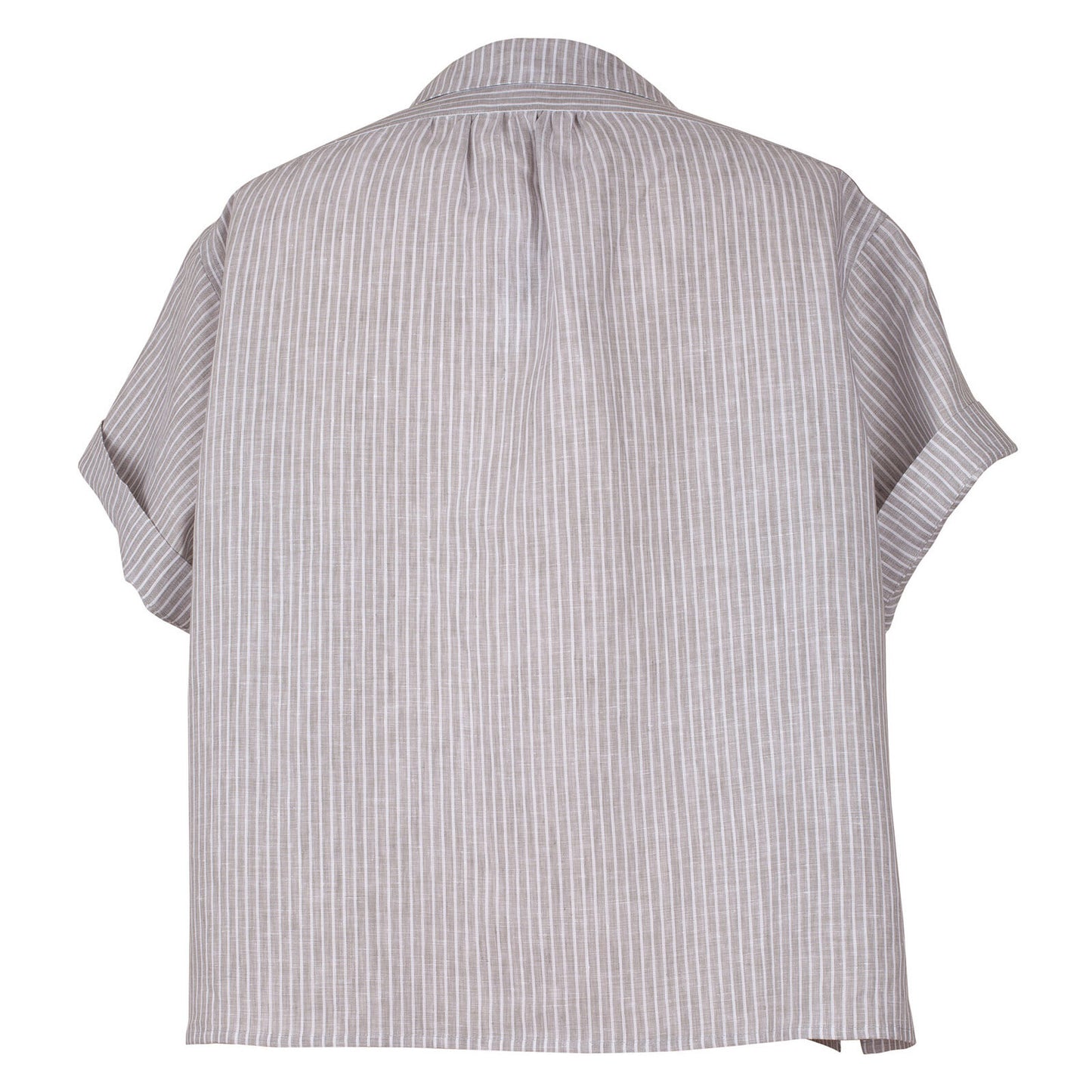 SHORT SLEEVE PJ SHIRT, 100% LINEN, SILVER STRIPE