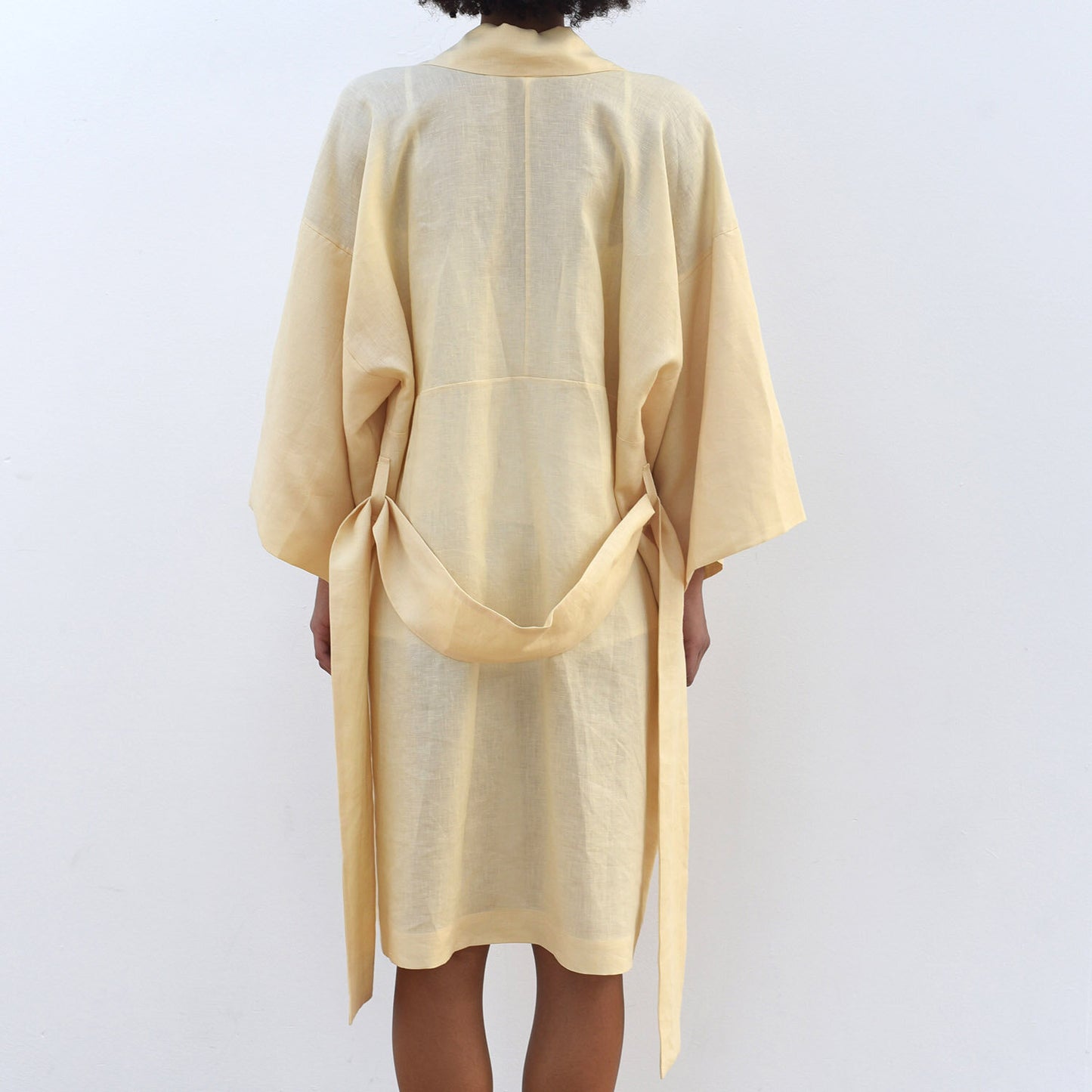 SHORT ANGLED KIMONO STYLE ROBE, 100% PURE IRISH LINEN, PRIMROSE YELLOW