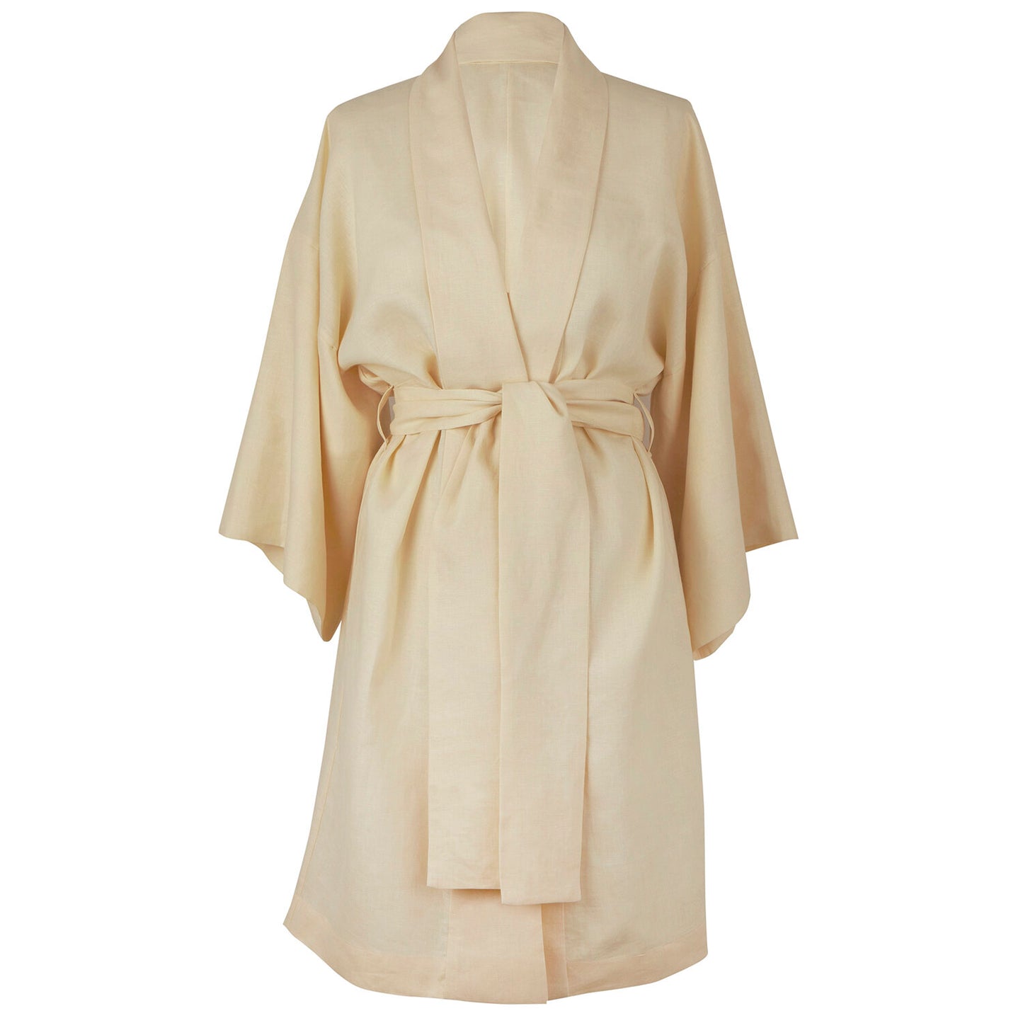 SHORT ANGLED KIMONO STYLE ROBE, 100% PURE IRISH LINEN, PRIMROSE YELLOW