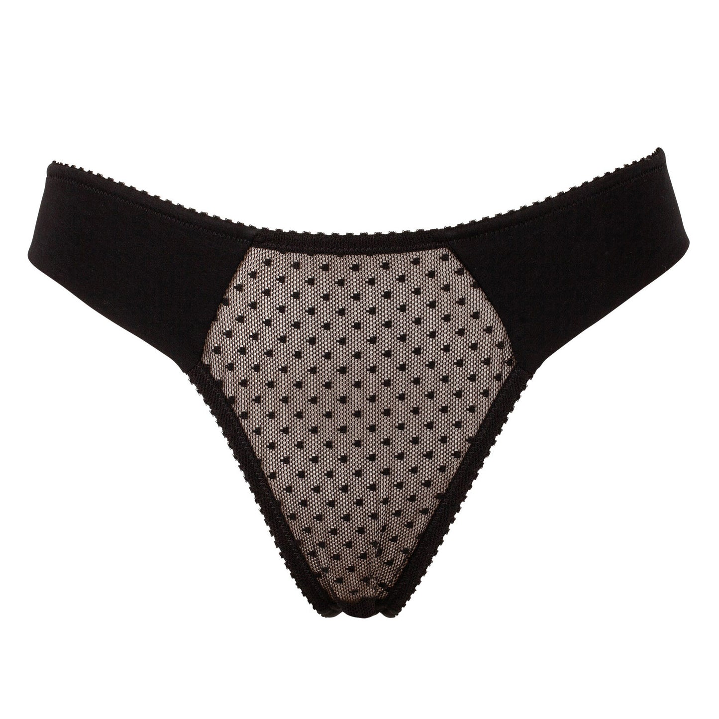 ANGLED THONG, COTTON STRETCH TULLE / ORGANIC COTTON JERSEY, BLACK, 24- –  Rossell England Ltd