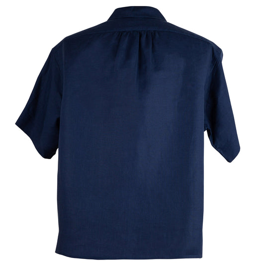 SHORT SLEEVE PJ SHIRT, 100% LINEN, NAVY